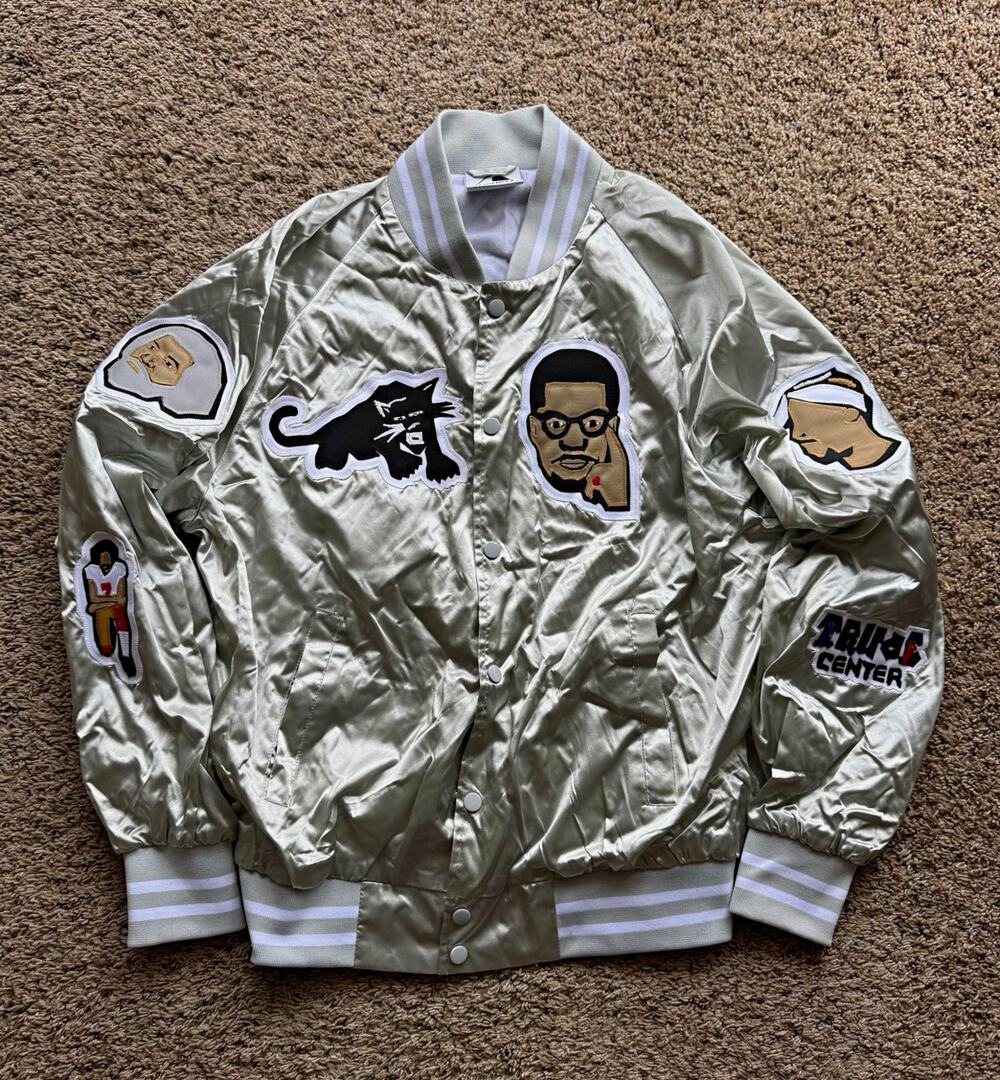 Vintage Pooleboy Custom Black power varsity Jacket panther patchwork L satin